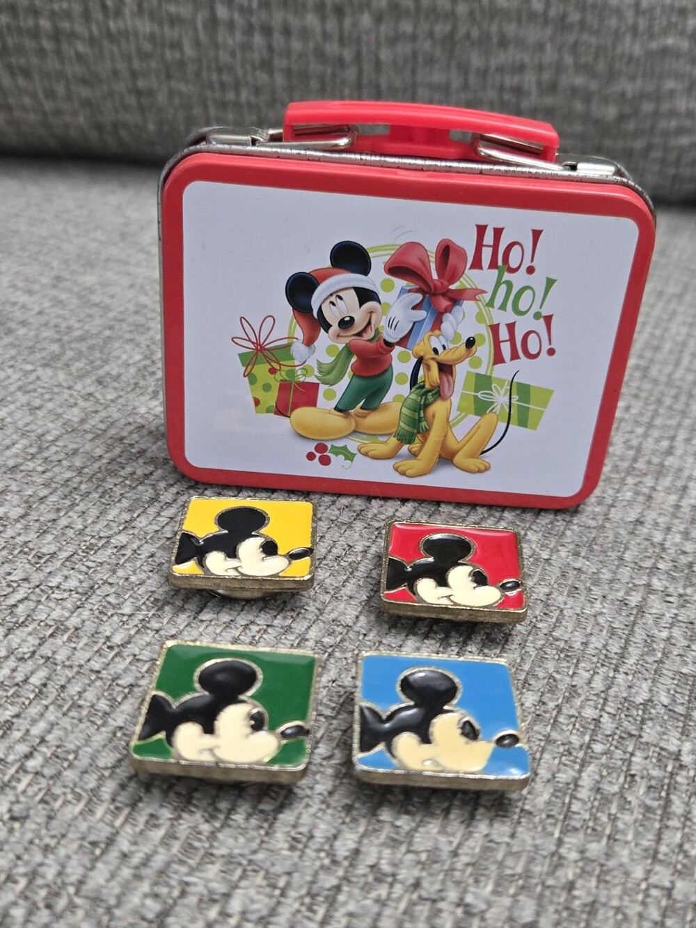 Disney Mickey Mouse Button Covers Enamel Painted Metal Set of 4 Colors Vtg